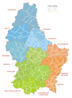 Mappa del Lussemburgo in cui sono evidenziate le suddivisioni amministrative