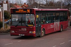 Yourbus Dennis Dart SLF / Plaxton Pointer (Mk2) 1106 arriving in Retford bus station.