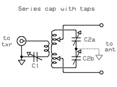 Balanced transmatch - series capacitors with tapped secondary.[z]