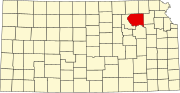 Map of Kansas highlighting Pottawatomie County