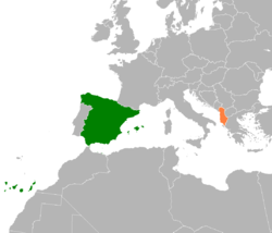 Map indicating locations of Spain and Albania