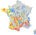 Flertall i første valgomgang etter kommune. ﻿Nicolas Dupont-Aignan ﻿Marine Le Pen ﻿Emmanuel Macron ﻿Benoît Hamon ﻿Philippe Poutou ﻿Jean Lassalle ﻿Jean-Luc Mélenchon ﻿François Asselineau ﻿François Fillon