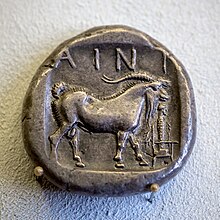 Ainos - 478-450 BC - silver tetradrachm - head of Hermes with petasos - goat - Berlin MK BM.jpg