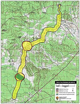 Map of Elkin's Ferry Battlefield core and study areas by the American Battlefield Protection Program.