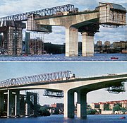 Gröndalsbrons brospann byggdes efter freivorbau-metoden 1961-1966.