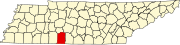 Hartă a statului Tennessee indicând comitatul Lawrence