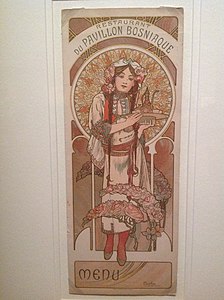 Design de meniu de Alfons Mucha pentru restaurantul Pavilionului Bosniei