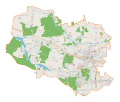 Mapa konturowa gminy Aleksandrów Łódzki, po prawej nieco u góry znajduje się punkt z opisem „Brużyczka Mała”