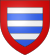 Alternating gray-and-blue horizontal-bar shield on red background