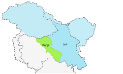 Leh district in Ladakh. Lighter-coloured areas are claimed as part of Leh district but are administered by other countries.