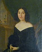 1840 : Hortense Poelaert (1815-1900), sœur de l'architecte Joseph Poelaert, et épouse d'Eugène van Dievoet (1804-1858), huile sur toile par Ignace Brice, 1840. (71 × 85 cm).