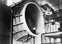 Photo of a M-1 being tested in a Langley Research Center's wind tunnel in mid-1927.