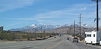 Southwesterly view of the San Bernardino Mountains from Twenty-Nine Palms Highway (CA Route 62)