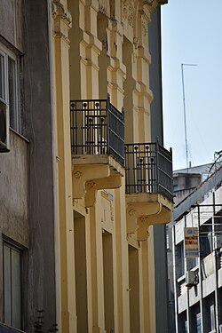 Twin balconies in Thessaloniki, Greece.