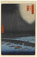 Utagawa Hiroshige, Fireworks at Ryōgoku (Ryōgoku Hanabi), One Hundred Famous Views of Edo #98, 1858, Brooklyn museum