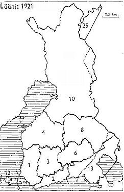 1921 1: Turku en Pori 2: Uusimaa 3: Häme 4: Vaasa 6: Mikkeli 8: Kuopio 10: Oulu 12: Åland 13: Viipuri 25: Petsamo