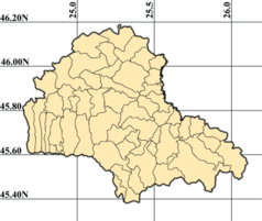 Mapa konturowa okręgu Braszów, po lewej znajduje się punkt z opisem „Fogarasz”