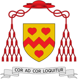 Les armoiries du cardinal John Henry Newman, théologien, philosophe et saint de l'Église catholique. La devise épiscopale de celui-ci, « Cor ad cor loquitur », signifie : « Le cœur parle au cœur ». (définition réelle 2 037 × 2 048)