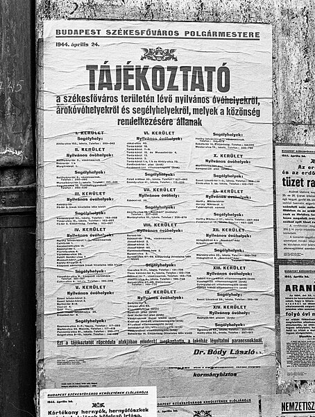 File:Information about public shelters, 1944-04-24 Budapest Fortepan 72701.jpg