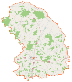 Mapa konturowa powiatu sokołowskiego, u góry po lewej znajduje się punkt z opisem „Kosów Lacki”