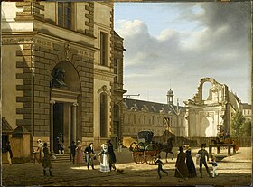 L'entrée du musée du Louvre et les ruines de l'abside de Saint-Louis-du-Louvre, par Étienne Bouhot en 1822, musée Carnavalet.