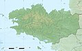 Blank physical map of the region of Brittany, France, for geo-location purpose, with distinct boundaries for regions, departments and arrondissements.