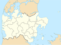 Mapa konturowa Jutlandii Środkowej, po lewej nieco u góry znajduje się punkt z opisem „Skive”