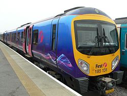 First Trans Pennine Express Class 185 in Cleethorpes railway station.