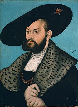 Portreto de margrafo Albrecht von Brandenburg-Ansbach, pentrita de Lucas Cranach la Maljuna, 1528