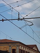 Catenary cable for a railroad line.