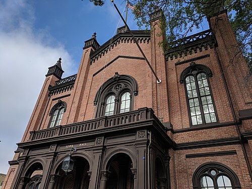 Town Hall, it served as the seat of government of the village of Flushing, estb. as Vlissingen in 1645, until merged with New York City in 1898.