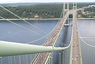 Both bridges during the 2007 bridge's grand opening ceremony, as seen from the top of the westbound bridge.