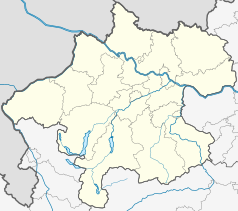 Mapa konturowa Górnej Austrii, po prawej nieco na dole znajduje się punkt z opisem „Steinbach am Ziehberg”