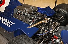 Photo d'un moteur intégré à l'arrière d'une monoplace de Formule 1.