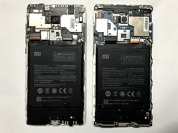 Insides of Redmi Note 4 (X) MTK Version (left) and Qcom Version (right)