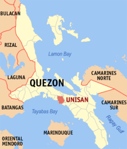 Map of Quezon with Unisan highlighted