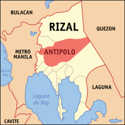 Mapa ng Rizal na nagpapakita ng lokasyon ng Lungsod ng Antipolo.