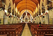 The interior of San Thome Basilica, Chennai, Tamil Nadu. Christianity is believed to have been introduced to India by the late 2nd century by Syriac-speaking Christians.