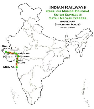 (Bhuj–Mumbai) route map