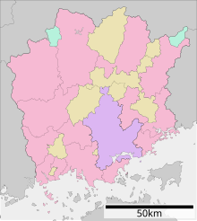 津山工業高等専門学校の位置（岡山県内）