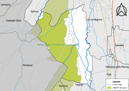 Carte de la ZNIEFF de type 2 sur la commune.