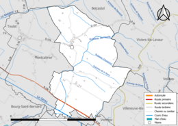 Carte en couleur présentant le réseau hydrographique de la commune