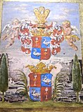 Reichsritterliches Vollwappen von Andries de Graeff und dessen Sohn Cornelis de Graeff von 1677 (Schaufel und Schwan)