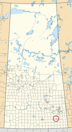 A map of the province of Saskatchewan showing 297 rural municipalities and hundreds of small Indian reserves. One is highlighted with a red circle.