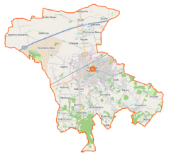 Mapa konturowa gminy Grodzisk Mazowiecki, blisko centrum na prawo znajduje się punkt z opisem „Grodzisk Mazowiecki Piaskowa”