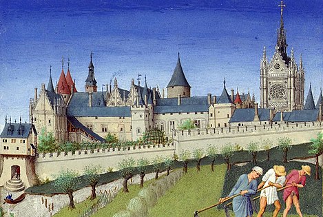 O Palais de la Cité em Paris (iniciado em 1119), que incluía a residência real e, mais tarde, Sainte-Chapelle (1238-1248)