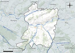 Carte en couleur présentant le réseau hydrographique de la commune