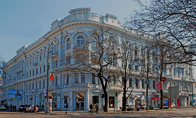 3rd floor balcony on the facade of the building. 25 Greek Street, Odessa.