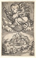 Barthel Beham, Genius on a Globe Floating in the Air, engraving, 1520, 5.7 × 3.6 cm, perhaps a parody of Dürer's Nemesis.