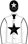 White, black star, white sleeves, black seams, black cap, white star